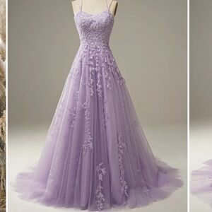 Zapaka Purple Lace and Satin Prom Dress